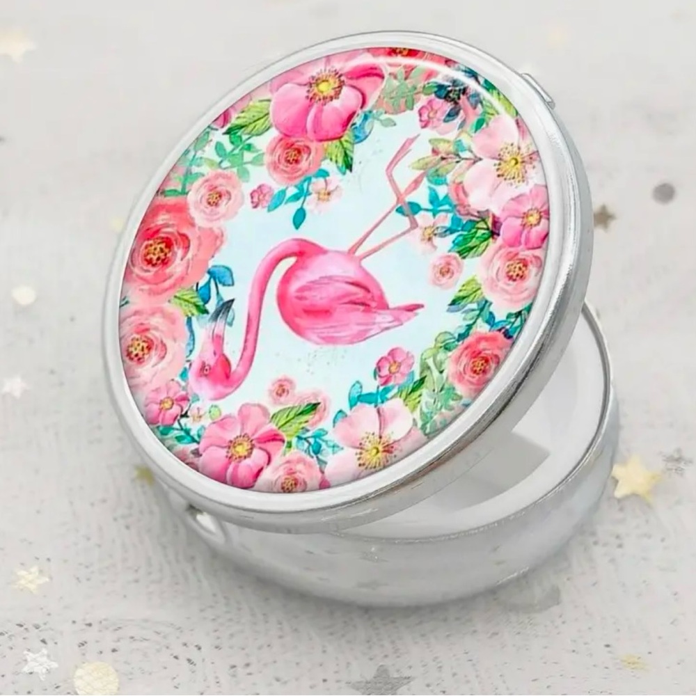Flamingo Compact Pill Box 1.85”X .6” Three Compartments - Picture 2 of 8